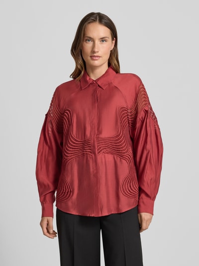 Copenhagen Muse Bluse mit Häkelspitze und Hemdblusenkragen Modell 'MOLLY' Dunkelrot 4