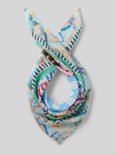 Produktfoto, Bandana mit floralem Allover-Print von Codello, Baumwoll-Modal-Mix, Rechteckig, Logo-Detail, bunte Farben, strukturierte Oberfläche, Breite 59 cm, Länge 61 cm.