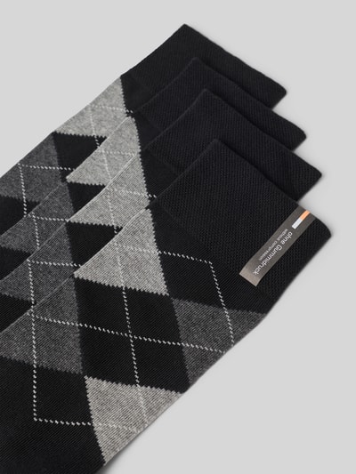 Produktfoto, Socken aus Baumwoll-Mix mit Logo-Stitching im 4er-Pack von camano, graues Rautenmuster, elastischer Bund, strukturierte Baumwolle
