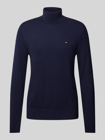 Tommy Hilfiger Rollkragenpullover mit Logo-Stitching Modell 'PIMA' Marine 2