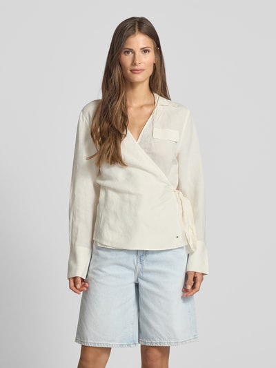 Tommy Hilfiger Relaxed fit blouse van een mix van linnen en viscose Ecru - 4