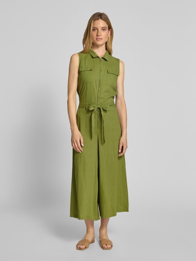 Soyaconcept Jumpsuit aus Leinen-Mix mit Troyer-Kragen Modell 'INA' Gruen 4