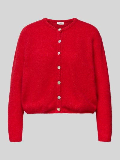 Produktfoto, Strickjacke mit Knopfleiste Modell 'VITOW' von American Vintage, leuchtend rot, runde Form, gerippte Abschlüsse, weiche Textur