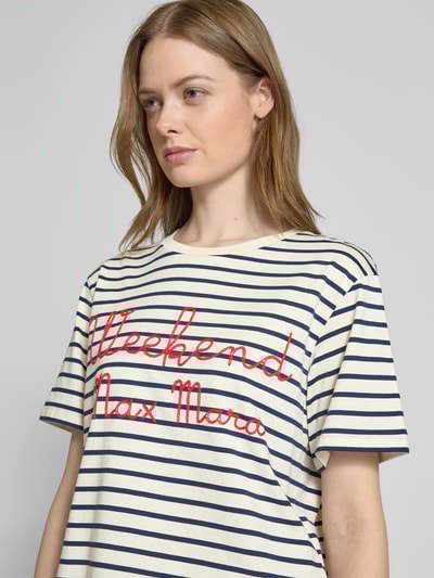 Weekend Max Mara T-shirt z wyhaftowanym logo model ‘OLGA’ Granatowy 3