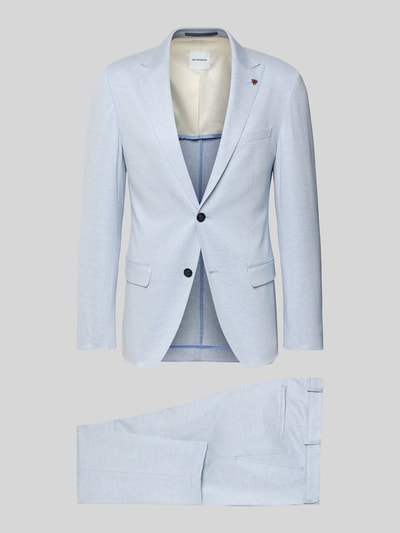 Produktfoto, Regular Fit Blazer aus Viskose-Mix mit Zierbesatz von Roy Robson in hellem Blau, zweiknöpfig, feine Textur, Reverskragen, Brust- und Pattentaschen, passende Hose sichtbar, passend für Herren, dezenter Glanz, strukturierte Oberfläche