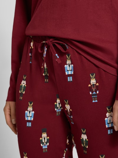 Jake*s Casual Pyjama-Hose mit elastischem Bund und Tunnelzug Bordeaux 3