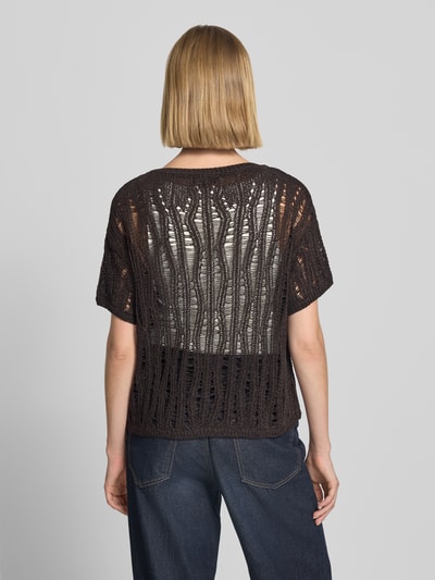 monari T-Shirt in semitransparentem Design Modell 'Ajour' Dunkelbraun 5