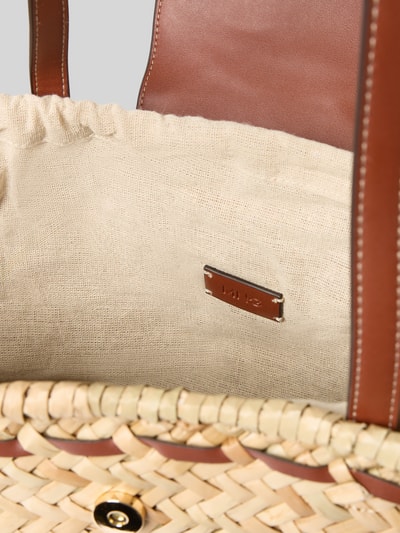 Produktfoto, Shopper aus reiner Baumwolle in Bast-Optik Modell 'CIES' von Mango, offenes Hauptfach, Zier-Applikation in metallic, beige-braun