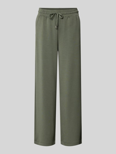 Produktfoto, Wide Leg Sweatpants mit elastischem Bund von Soyaconcept in Olivgrün, Material-Mix mit Modal-Anteil, Tunnelzug, gerade Form, glatte Textur