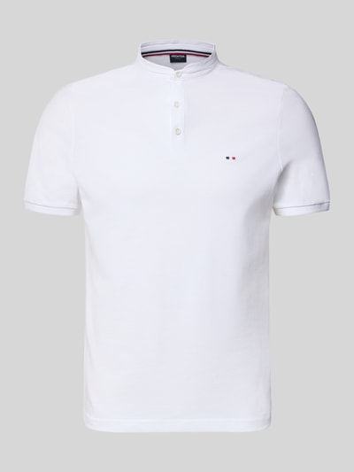 Produktfoto, Regular Fit Poloshirt mit Stehkragen von HECHTER PARIS aus reiner bawełna, listwa guzikowa, wyhaftowane logo, długość tyłu 67 cm w rozmiarze M, kolor biały, gładka tekstura