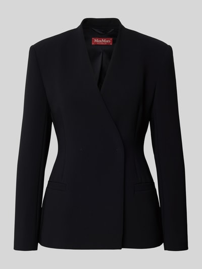Produktfoto, czarny, taliowany damski Taillierter Blazer mit extra Gürtel Modell 'QUINOA' od Max Mara Studio, jednolity, długie rękawy, kieszenie z przodu, faktura gładka.