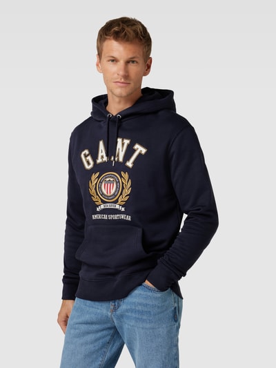 Gant Hoodie mit Label-Stitching Modell 'CREST' Dunkelblau Melange 4