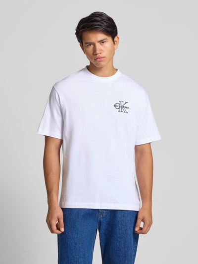 Calvin Klein Jeans Regular fit T-shirt met logostitching, model 'Micro' Wit - 4