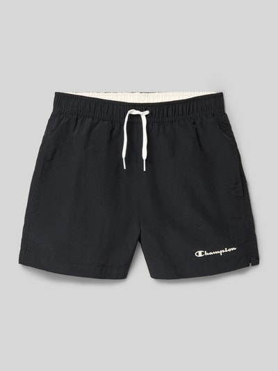 Productfoto, Badehose met steekzakken en logoprint van CHAMPION voor kinderen, loose fit, elastische band met trekkoord, zwart-wit
