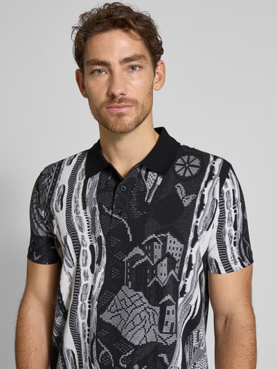 CARLO COLUCCI Regular fit poloshirt met korte knoopsluiting Antraciet gemêleerd - 3