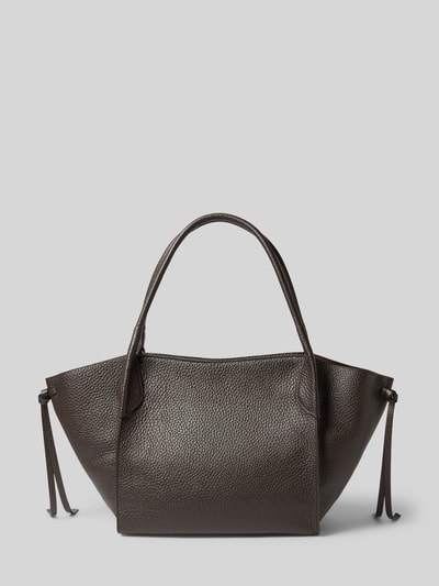 Produktfoto, Handtasche aus Leder Modell 'VIBE BIG' von Abro in Dunkelbraun, strukturierte Oberfläche, breite Öffnung, dezente Details, Hauptfach mit Reißverschluss, Schulterriemen, Maße 60x30x16 cm, Länge Schulterriemen 60 cm.