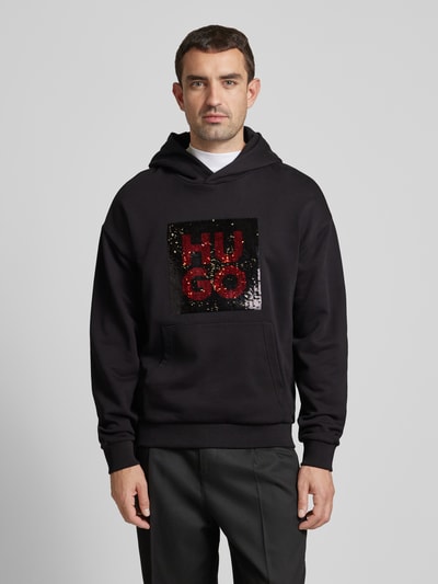 HUGO Hoodie met labelprint, model 'Deseqino' Zwart - 4