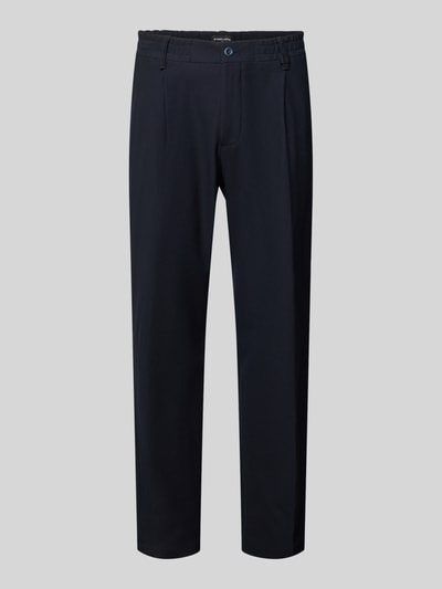 Produktfoto, Relaxed Fit Bundfaltenhose mit Logo-Detail Modell 'Lui' von Strellson in dunklem Blau, glatte Oberfläche, Herren Bundfaltenhose von Strellson