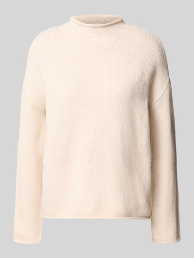 Produktfoto, Regular Fit Strickpullover mit Stehkragen von ZABAIONE in Creme, Strick-Optik, überschnittene Schultern, langärmlig, weiche Textur