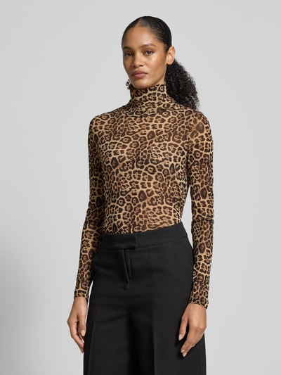 LOLLYS LAUNDRY Longsleeve aus Mesh mit Stehkragen Modell 'Orie' Hellbraun 4