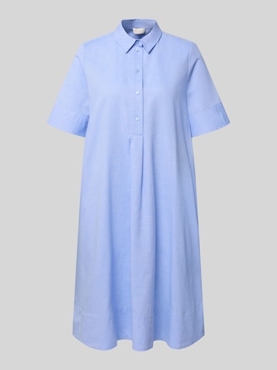 Produktfoto, jasnoniebieskie Knielanges Hemdblusenkleid aus reiner Baumwolle od Milano Italy, luźny krój, kołnierzyk koszulowy z guzikami, krótkie rękawy, długość do kolan, długość pleców w rozmiarze 36: 94 cm, szerokość w rozmiarze 36: 52 cm, długość rękawa w rozmiarze 36: 28 cm