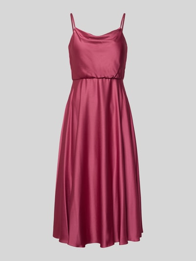 Produktfoto, Cocktailkleid mit Wasserfall-Ausschnitt von Jake*s Cocktail in Satin, taillierte Passform, Midilänge, spaghettiträger, bordeauxrot