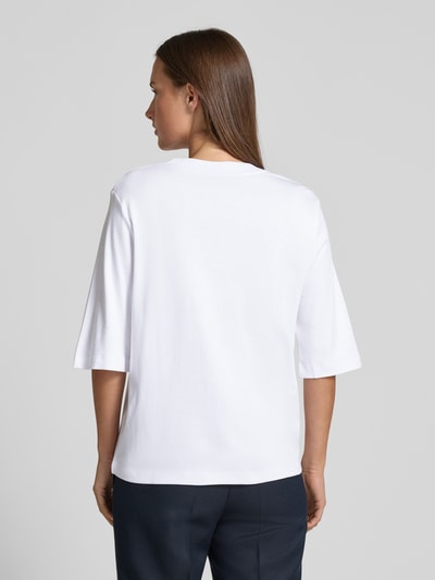 Stefanel Boxy Fit T-Shirt aus Viskose-Baumwoll-Mix mit 1/2-Arm Weiss 5