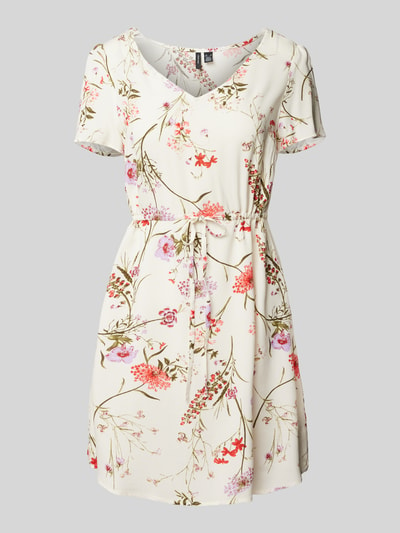 Vero Moda Sukienka mini z wiskozy z kwiatowym wzorem model ‘EASY JOY’ Beżowy 2