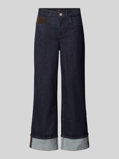 Produktfoto, dunkelblaue Wide Leg Jeans aus Baumwoll-Mix Modell 'Miva city' von OPUS, Denim-Optik, fixierter Umschlag, 5-Pocket-Design, Twill-Struktur