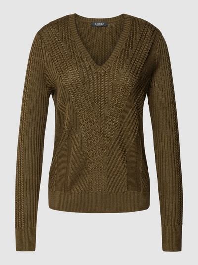 Lauren Ralph Lauren Strickpullover aus Baumwoll-Viskose-Mix mit Zopfmuster Oliv 2