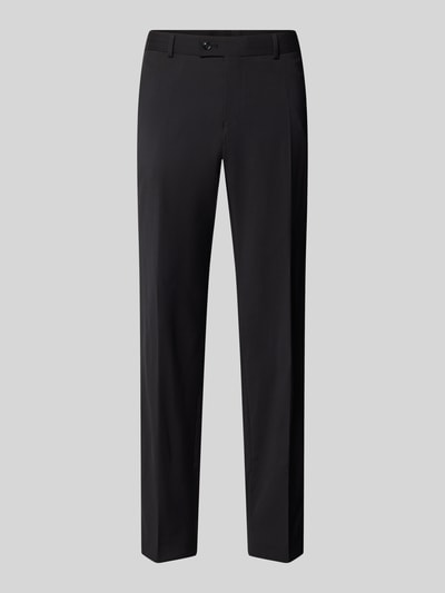 Produktfoto, schwarze Slim Fit Stoffhose mit Baumwoll-Anteil Modell 'Cole' von CG – CLUB of GENTS mit Bügelfalten und Taschen, neutraler Hintergrund