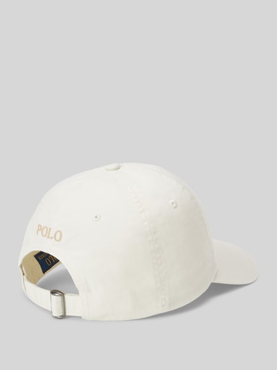 Productfoto, Basecap uit pure katoen van Polo Ralph Lauren, effen wit, geborduurd logo, verstelbare sluiting, detailopname achterkant