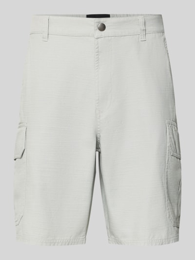 Produktfoto, Relaxed Fit Bermudas aus reiner Baumwolle Modell 'DRAFTMEN' von Barbour, Farbe Hellgrau, Optik: Unifarben, mit seitlichen Eingrifftaschen, Cargotaschen und Gesäßtaschen, Druckknopf-Verschluss, Bundabschluss: elastisch, Material: Reine Baumwolle.