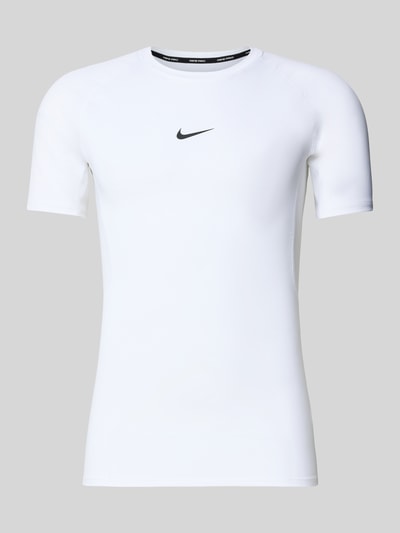 Produktfoto, T-Shirt mit Logo-Print und Rundhalsausschnitt von NIKE TRAINING, weiß, Slim-Fit, Raglanärmel, Rückenlänge 72 cm, Größe M
