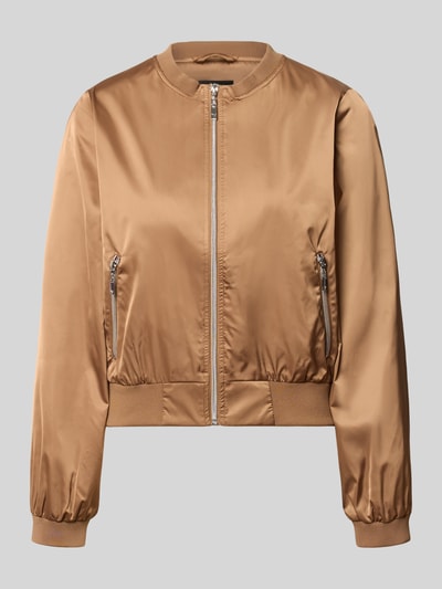 Produktfoto, Jacke mit Rundhalsausschnitt und Reißverschlusstaschen von monari in Braun, Regular-Fit, glatte Textur, Rückenlänge 52 cm, Schulterbreite 46 cm, Brustweite 53 cm, Ärmellänge 57 cm, Damen