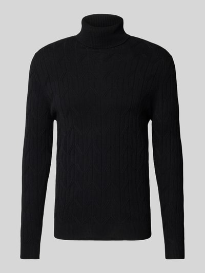 Christian Berg Men Strickpullover mit Strukturmuster Black 2