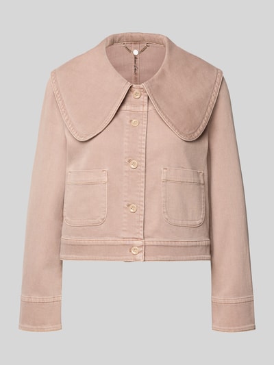 Produktfoto, Regular Fit Jeansjacke mit Umlegekragen von Marc Cain in Beige, elastischer Baumwoll-Mix, aufgesetzte Taschen, Knopfleiste.