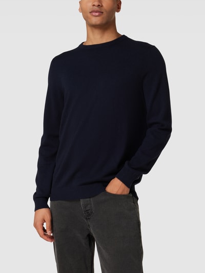 Christian Berg Men Kaschmir Pullover mit geripptem Rundhalsausschnitt Marineblau 4