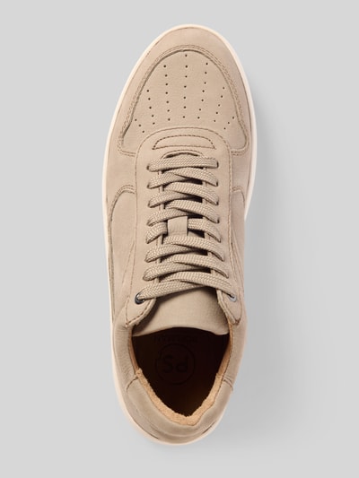 Produktfoto, Sneaker mit Schnürverschluss Modell 'Enzo' von PS Poelman aus Echtleder in Beige, strukturierte Sohle, abgerundete Spitze, Absatzhöhe 4 cm, Schafthöhe 9 cm, Schaftweite 6 cm, Herren-Sneaker.