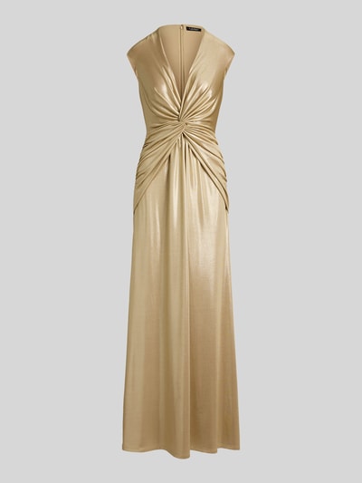 Lauren Ralph Lauren Abendkleid mit tiefem V-Ausschnitt und Knoten-Detail Gold 2