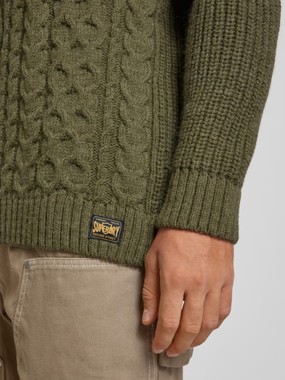 Superdry Strickpullover mit Zopfmuster Modell 'Jacob' Oliv 3