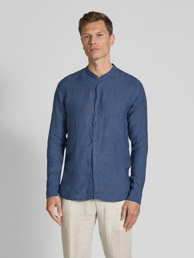 FIL NOIR Regular fit zakelijk overhemd met opstaande kraag, model 'ANCONA' Marineblauw - 4