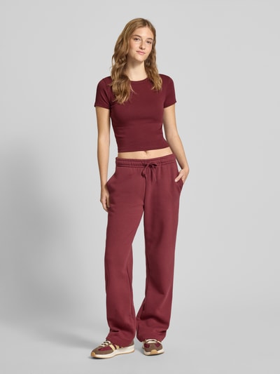 Gina Tricot T-shirt met geribde ronde hals Bordeaux - 1