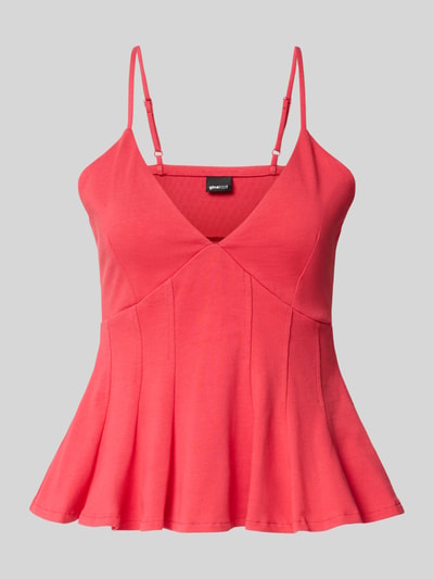 Produktfoto, Trägertop mit V-Ausschnitt Modell 'Peplum' von Gina Tricot in Rot, taillierter Schnitt, reine Baumwolle, strukturierte Oberfläche