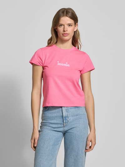 Review T-shirt met statementstitching Neon roze - 4