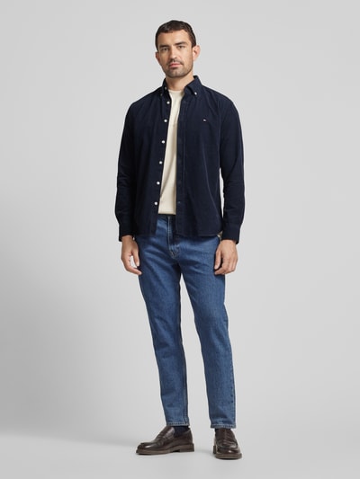 Tommy Hilfiger Regular Fit Cordhemd mit Button-Down-Kragen Modell 'SOLID' Marine 1