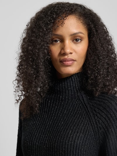 Jake*s Collection Gebreide pullover in riblook met opstaande kraag Zwart - 3