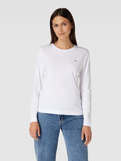 Gant Longsleeve mit Label-Stitching Modell 'SHIELD' Weiss 4