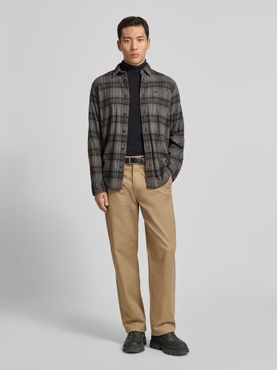 camel active Regular Fit Freizeithemd aus Flanell mit Label-Stitching Dunkelbraun 1