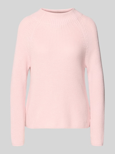 Produktfoto, Strickpullover mit Stehkragen von monari in zartem Rosa, Baumwoll-Mix, Regular Fit, sichtbare Label-Detailstruktur